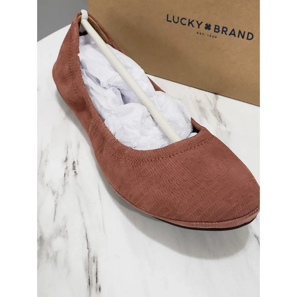 NEW SIZE 9 Women's Lucky‎ Brand Emmie Ballet Flat IN RUSSET BROWN / RED